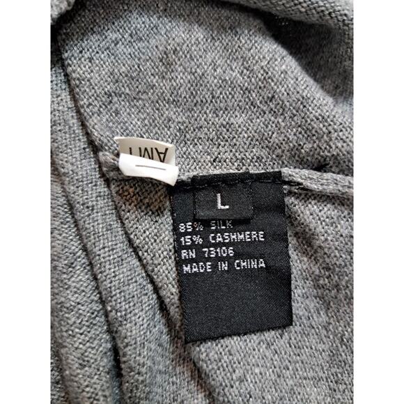 Michael Simon Womens Sz L Henley Sweater Silk Cashmere Gray Embellished Thermal - Picture 10 of 11